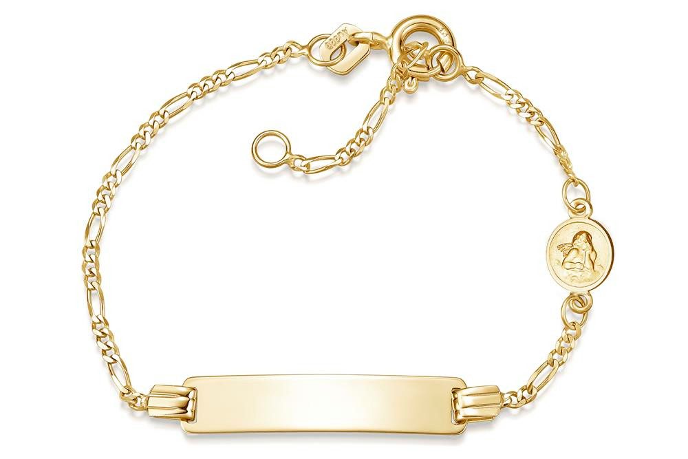 Silberkettenstore Goldarmband Kinder-Gravurarmband Schutzengel Figaro 1,5mm - 333 Gold