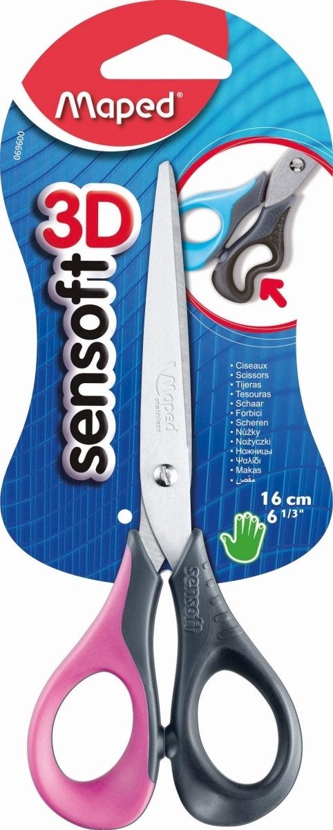 MAPED Papierscheren Schere Sensoft 16 cm farbig sortiert auf Testkarte