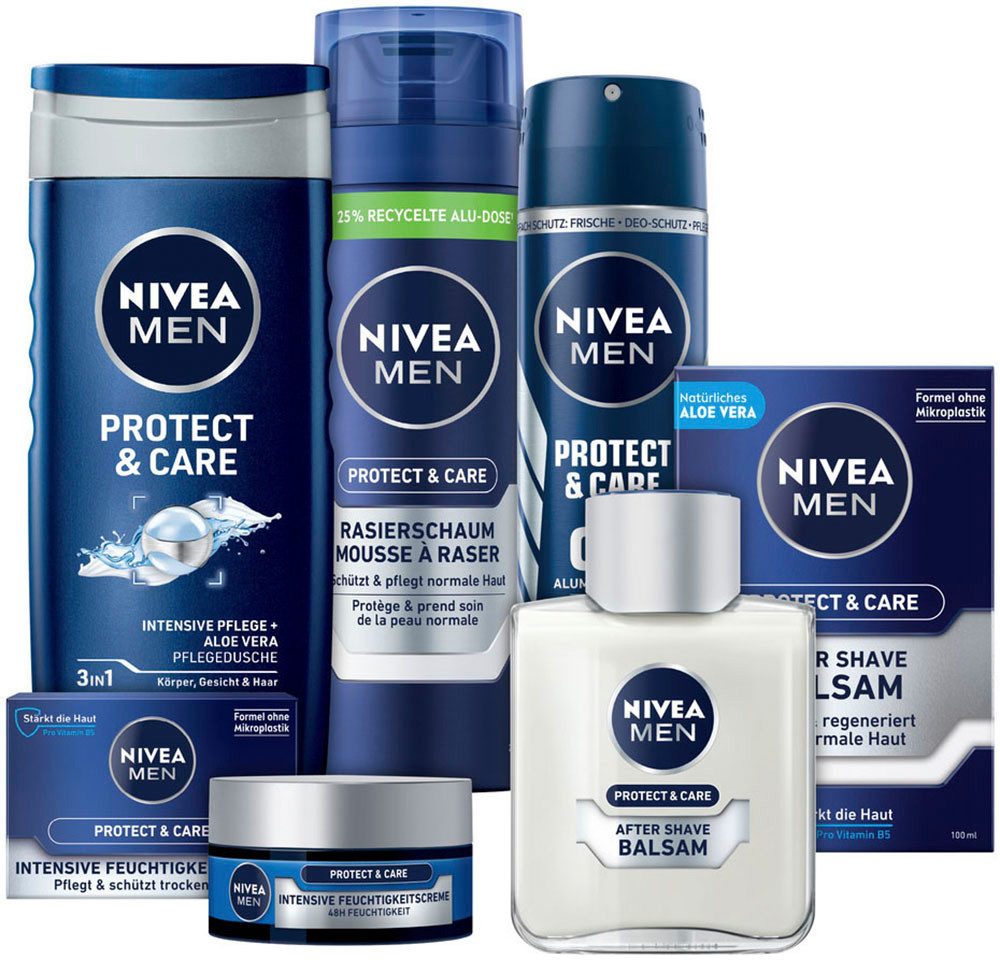 Nivea Men Pflege-Geschenkset PROTECT & CARE, 5-tlg., After Shave, Duschgel, Rasierschaum, Deospray, Feuchtigkeitscreme