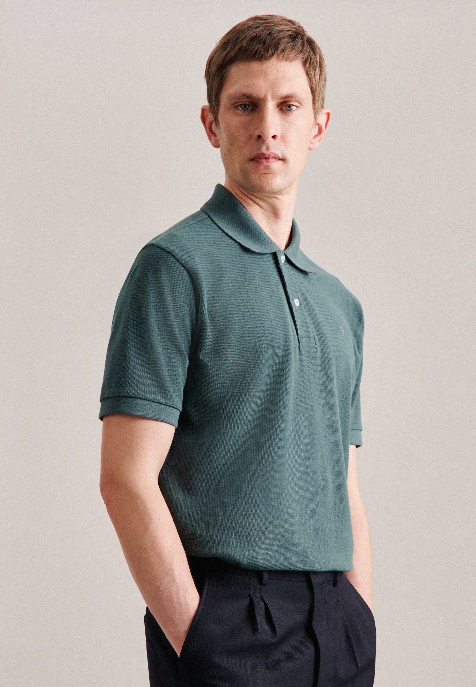 seidensticker Poloshirt Regular Kurzarm Kragen Uni Grün