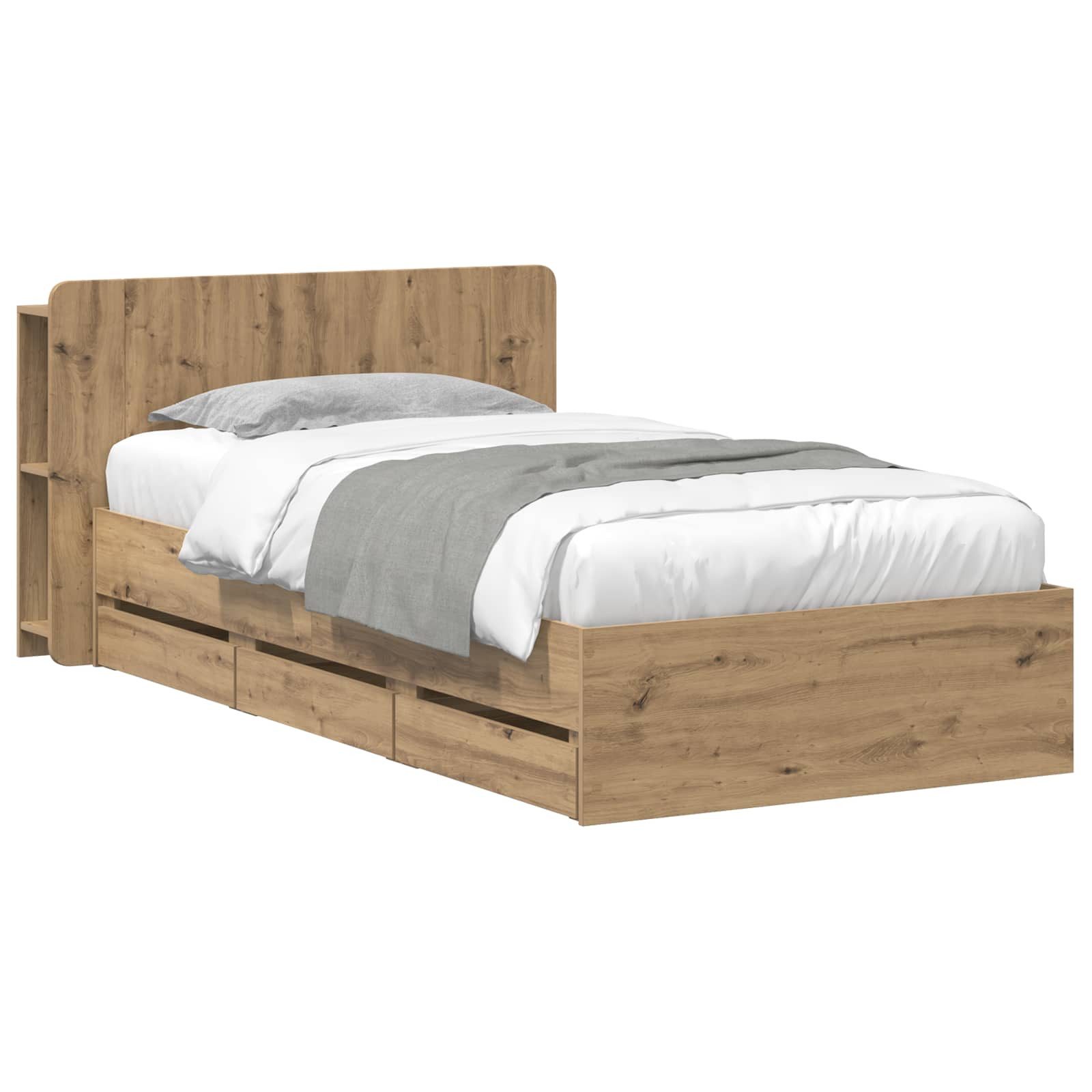 Bett Bettgestell mit Stauraum mit Kopfteil Artisan-Eiche 80 x 200 cm