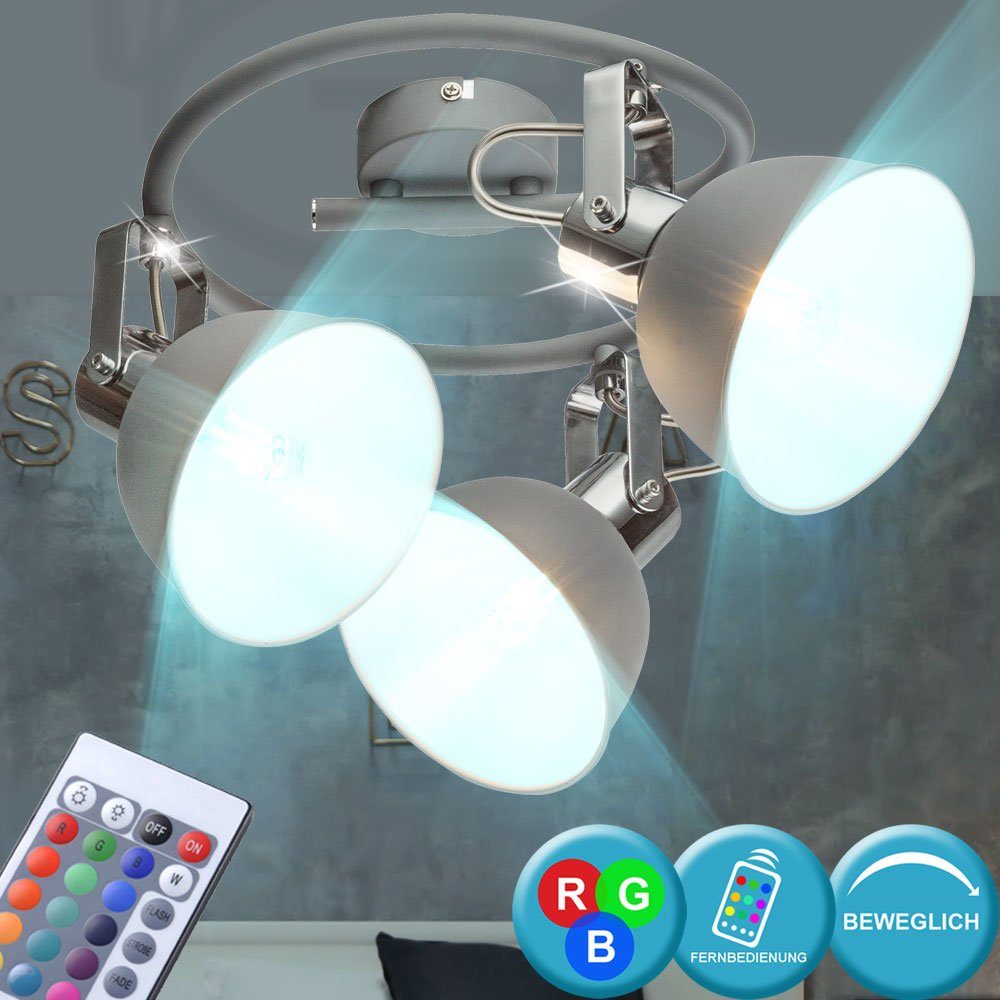 etc-shop LED Deckenleuchte, Leuchtmittel inklusive, Warmweiß, Farbwechsel, Decken Lampe Fernbedienung Wohn Zimmer Dimmer Spots verstellbar im Set