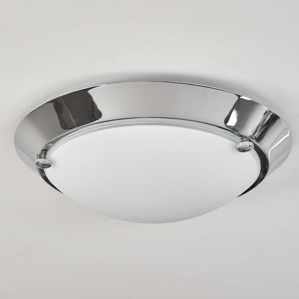 Spiegelleuchte 1xE27, geeignet IP ideal »Anterselva« 23, Chromfarben/Weiß, Metall/Kunststoff für ohne Badezimmer aus rund, Leuchtmittel, in hofstein Deckenlampe das