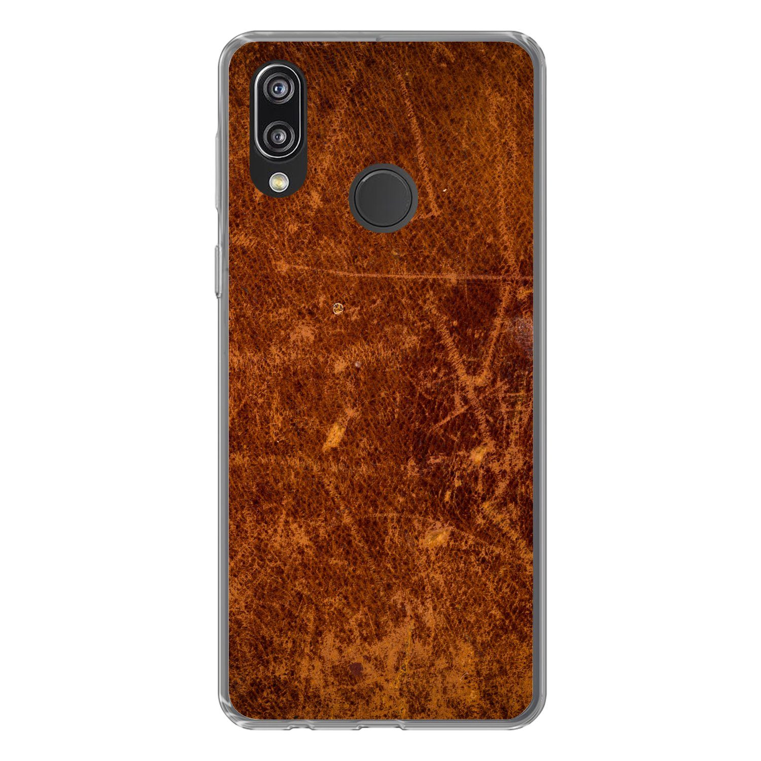 MuchoWow Handyhülle für Huawei P20 Lite (2020) Leder - Lederoptik - Braun - Orange, Handy Case, Silikon, Bumper Case Dünn