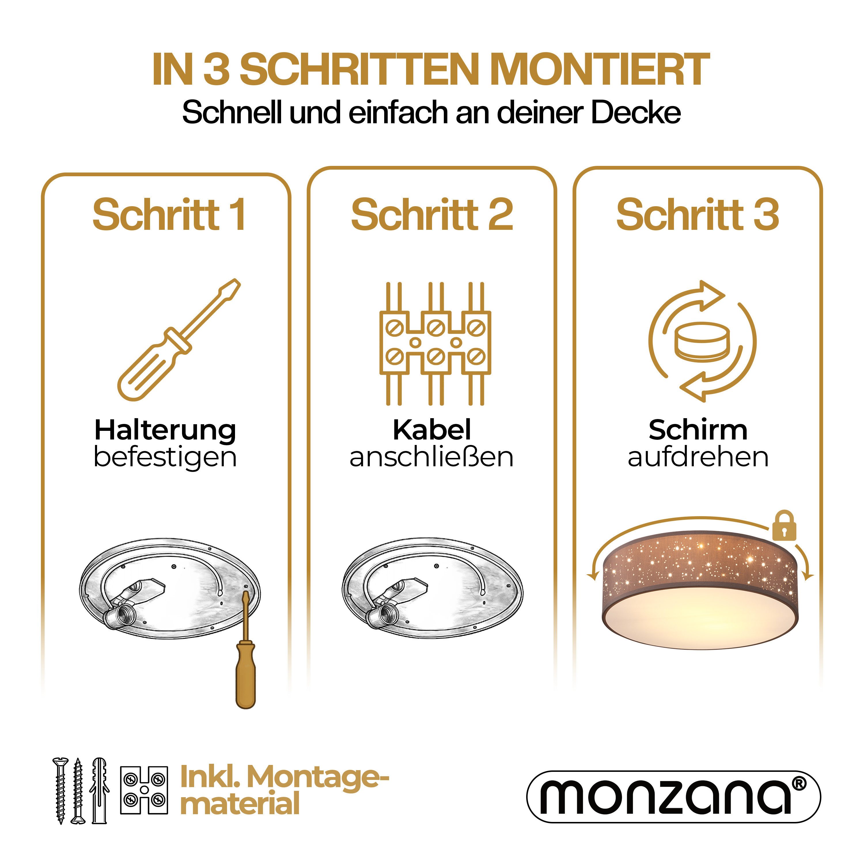 monzana Deckenleuchte, 30 cm, Sternenhimmel Rund Stoffschirm 30 cm 1-Flammig E27 Modern