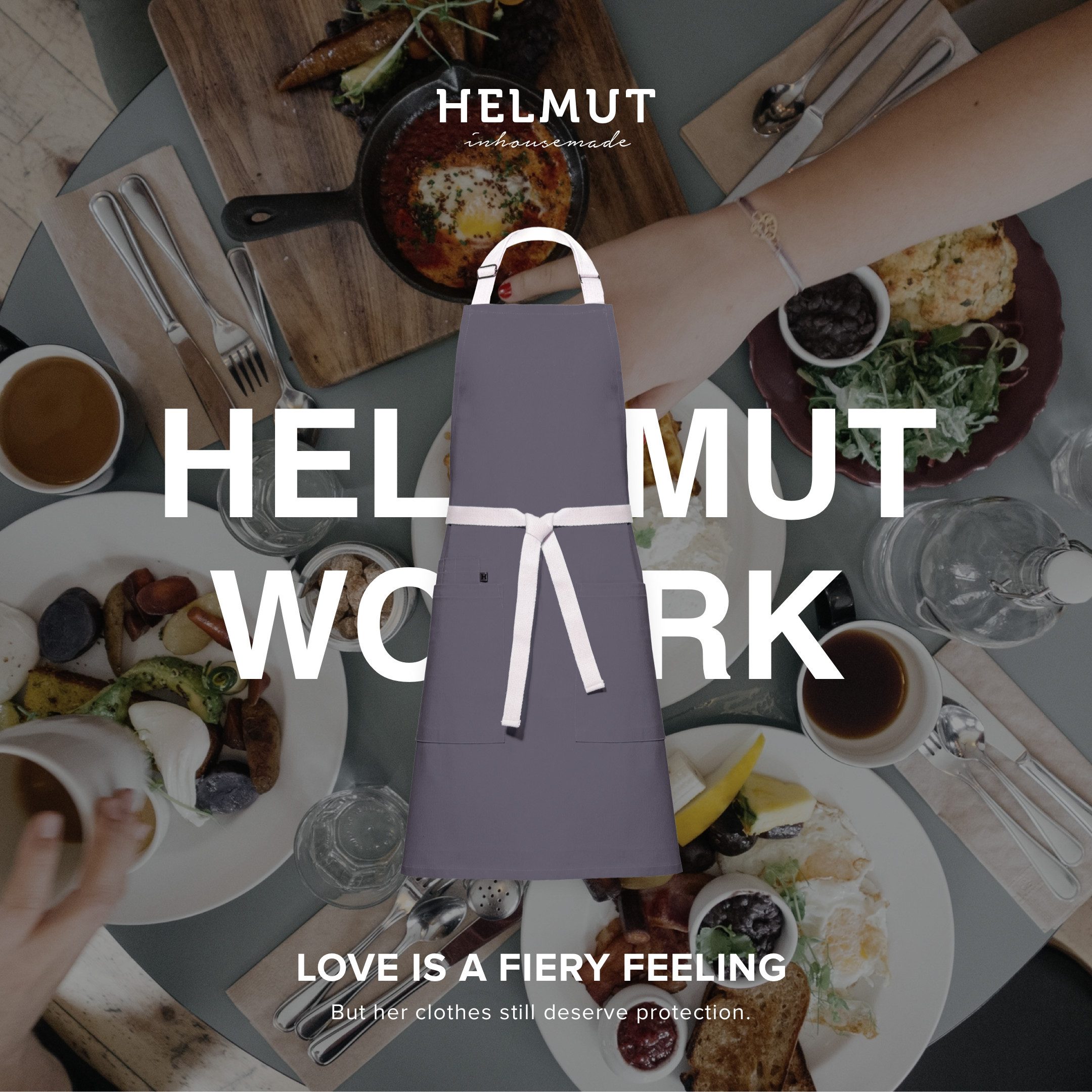 HELMUT Kochschürze Helmut WORK Küchenschürze Premium 100% Baumwolle vegan mit Taschen, (60x80 cm, Profi-Kochschürze für Restaurant Café Gastronomie nachhaltig elegant)