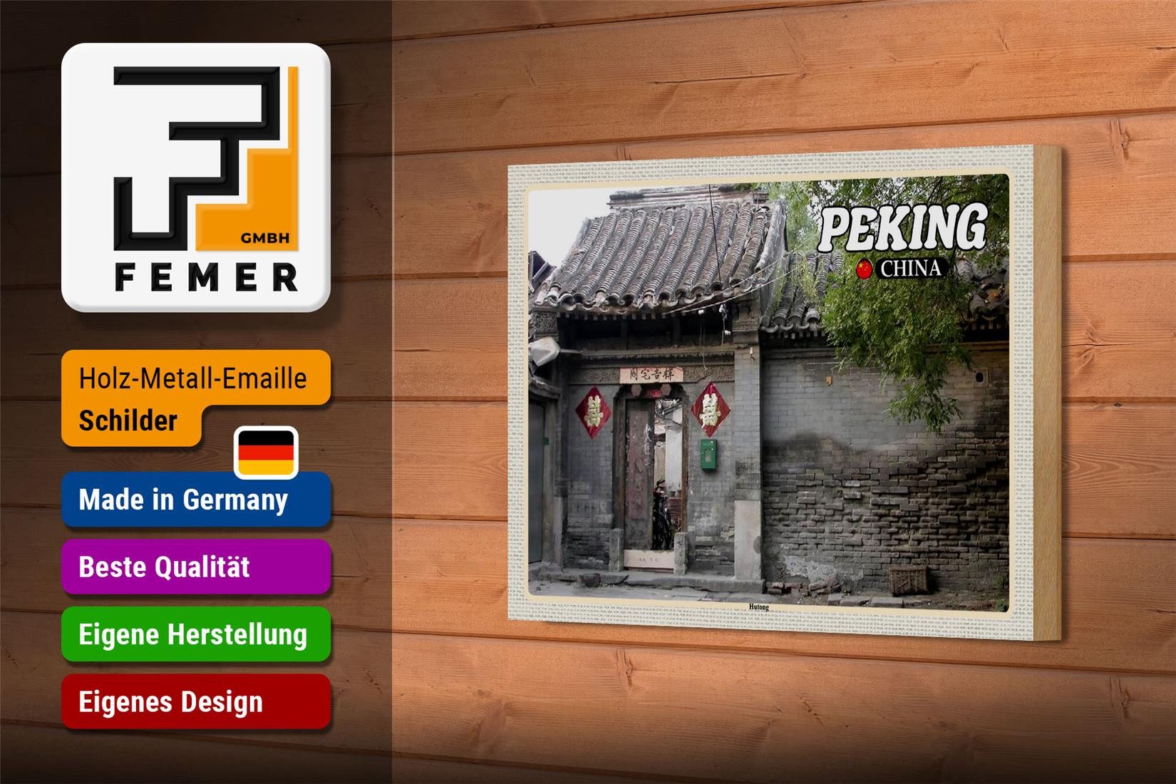 Femer GmbH Holzbild Reise 18x12 cm Peking China Hutong, (1 St), Glatte Holzfaserplatte (MDF), vorn beschichtet