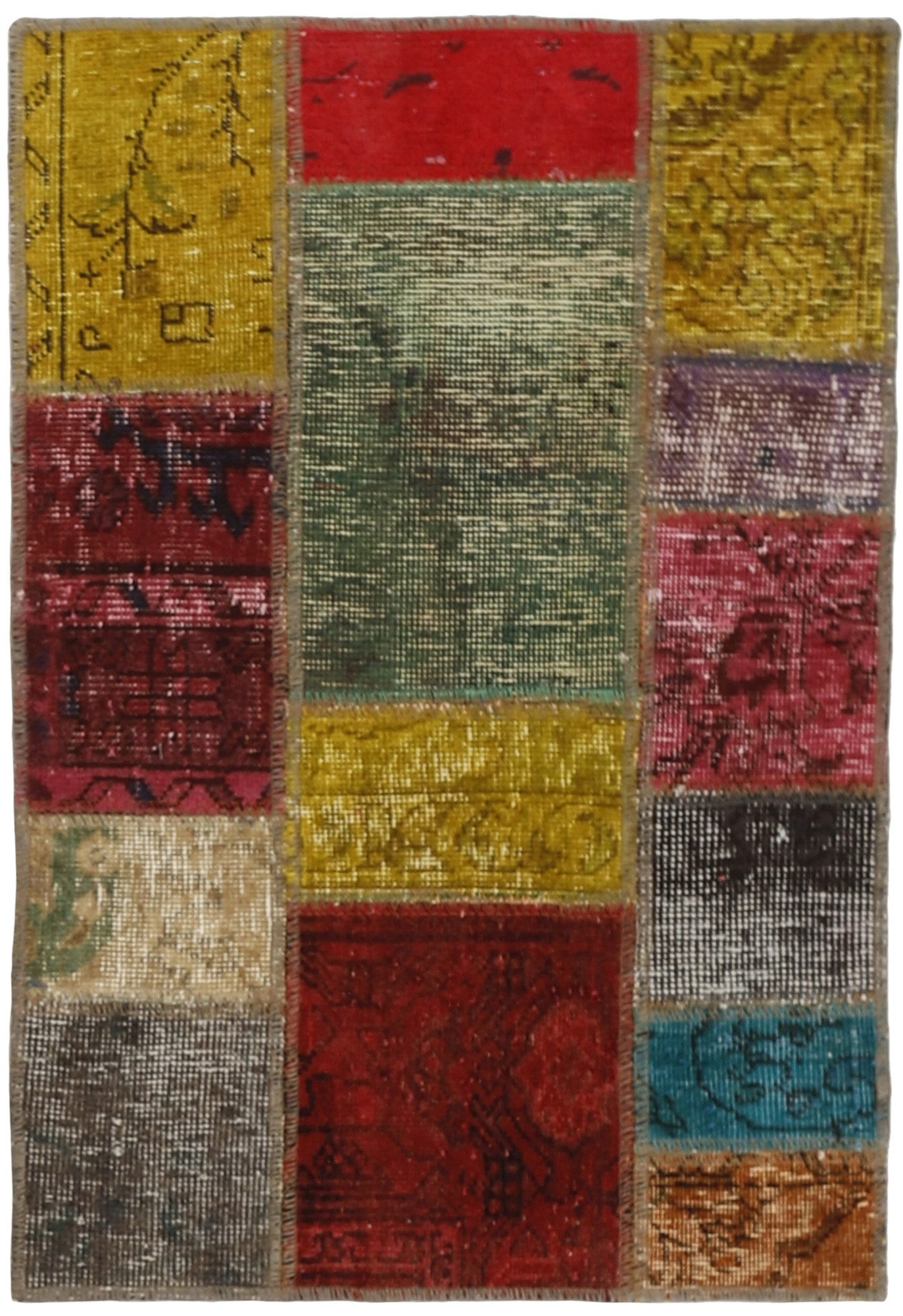 Wohnando Teppich MY-RUG Vintage Patch Work Floral & Ornamentiert 90x60cm, Rechteckig, Höhe: 10 mm, Handgeknüpfter Teppich,Handgesponnene Wolle, mit Naturfarben gegärbt