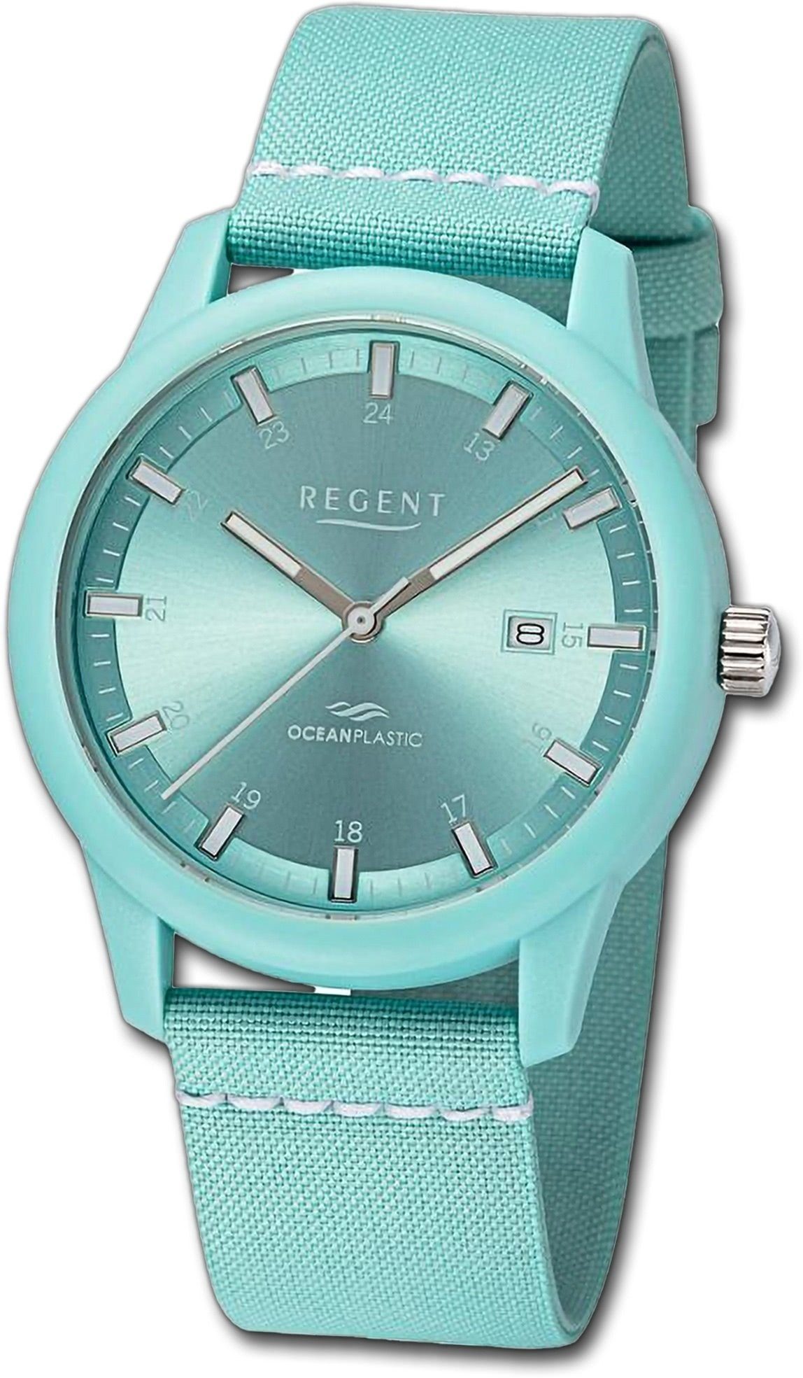 Regent Quarzuhr Regent Herren Armbanduhr Analog, Herrenuhr Nylonarmband blau, weiß, rundes Gehäuse, groß (ca. 40mm)