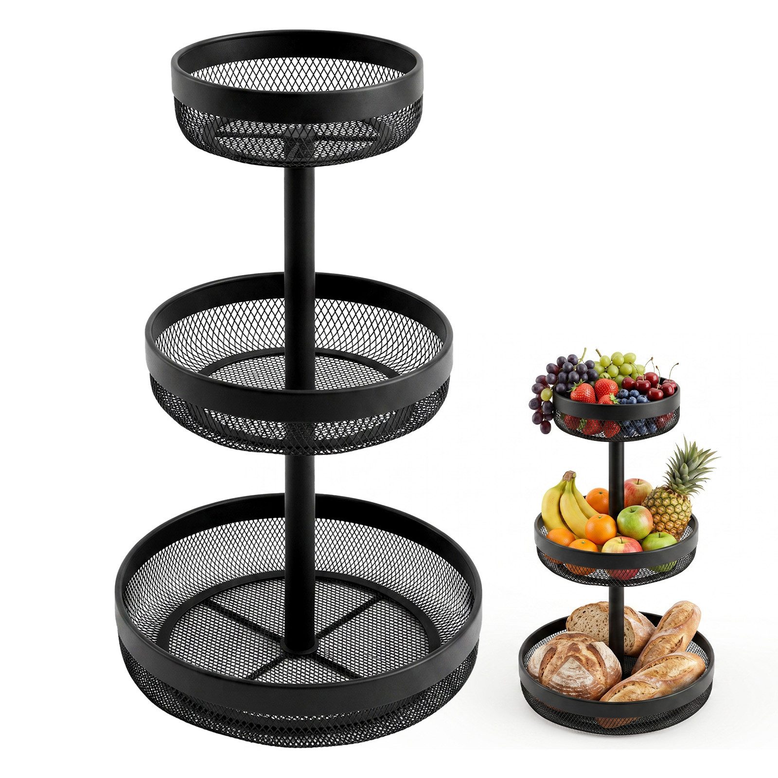 JOYOLEDER Obstschale Obstschale eckig 3-stöckig, 20 cm, 25 cm und 30 cm, Metall, (für Obst, Gemüse, Brot und Snacks)