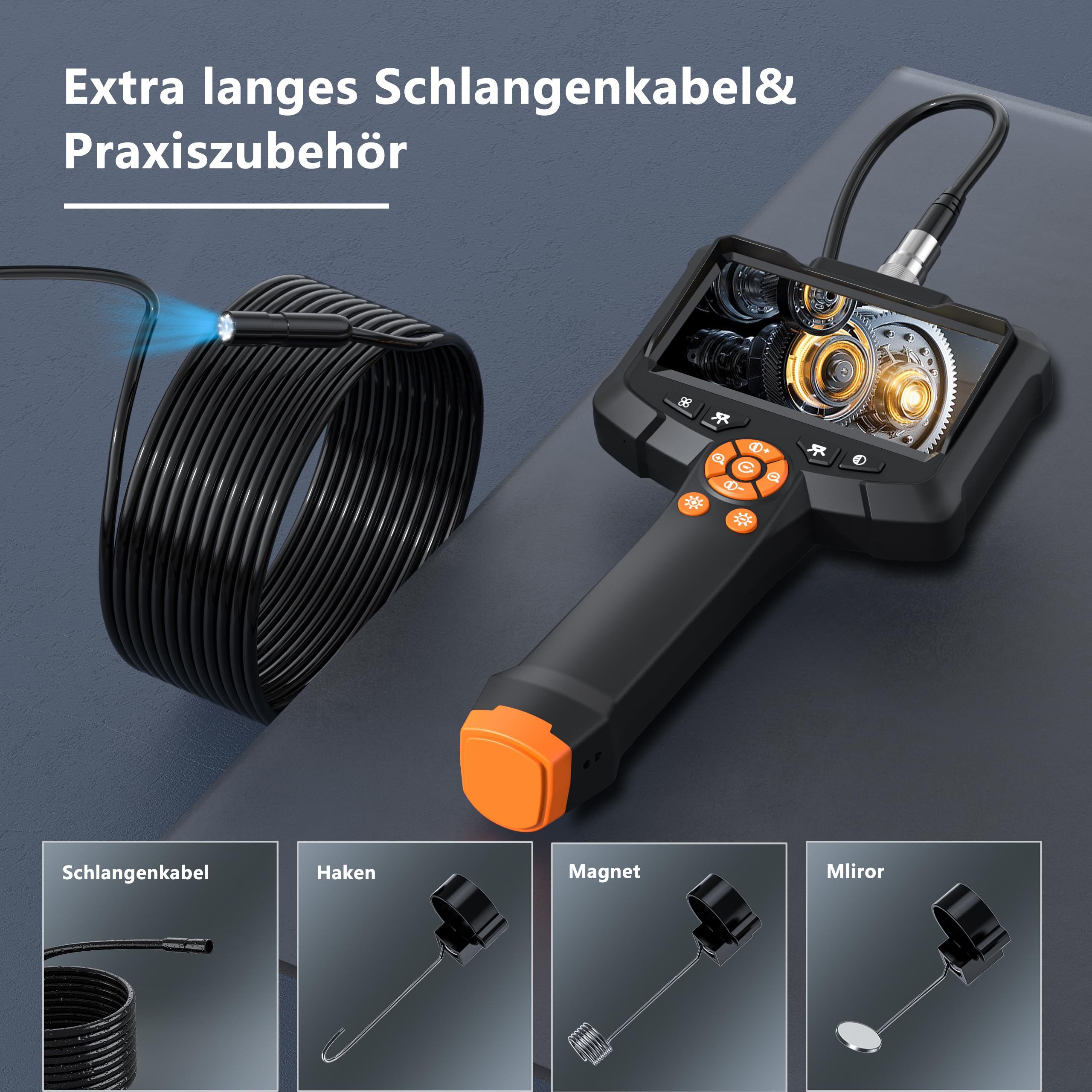 MOPUEA 10M Kabel Boroskop Endoskop-Kamera mit Licht, IP67 4,3" IPS Bildschirm Inspektionskamera (Kamera-Durchmesser: 8mm, Halbstarres Kabel 16.5ft Flexible Endoskop,Gadgets für Erwachsenen)