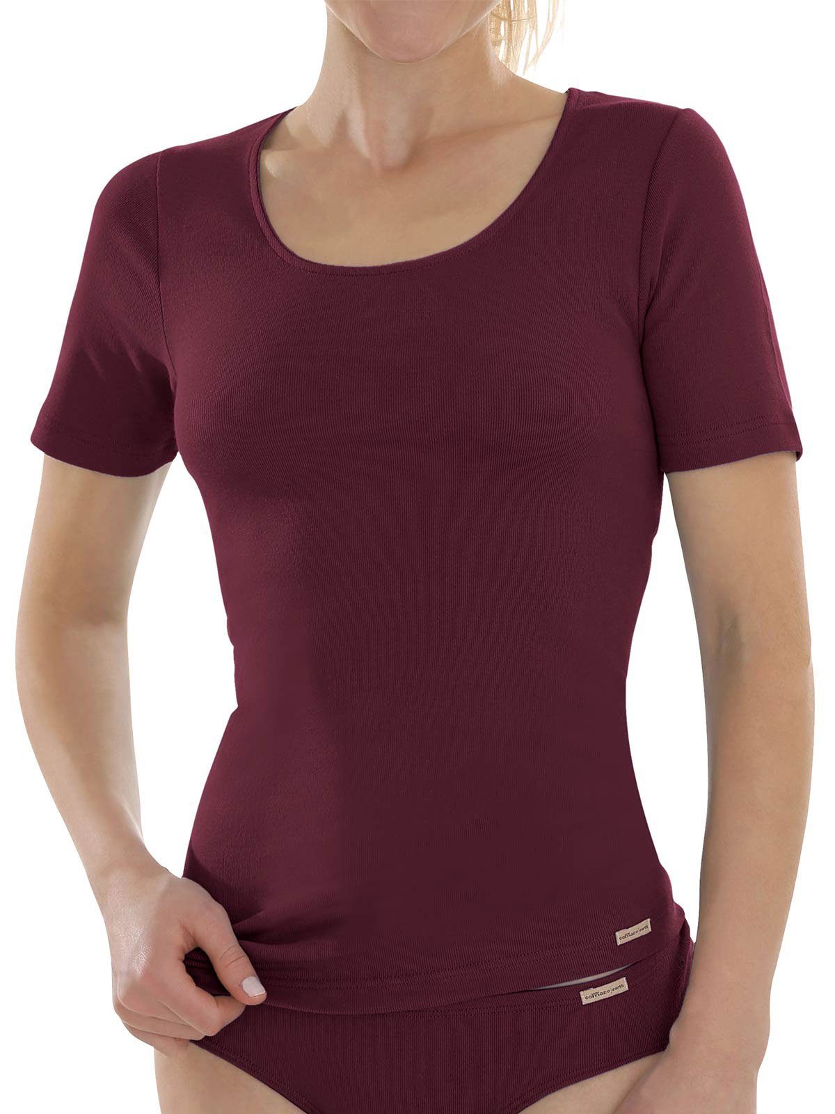 COMAZO Unterhemd Damen Baumwoll Shirt 1/4 Arm (Stück, 1-St) Vegan burgund