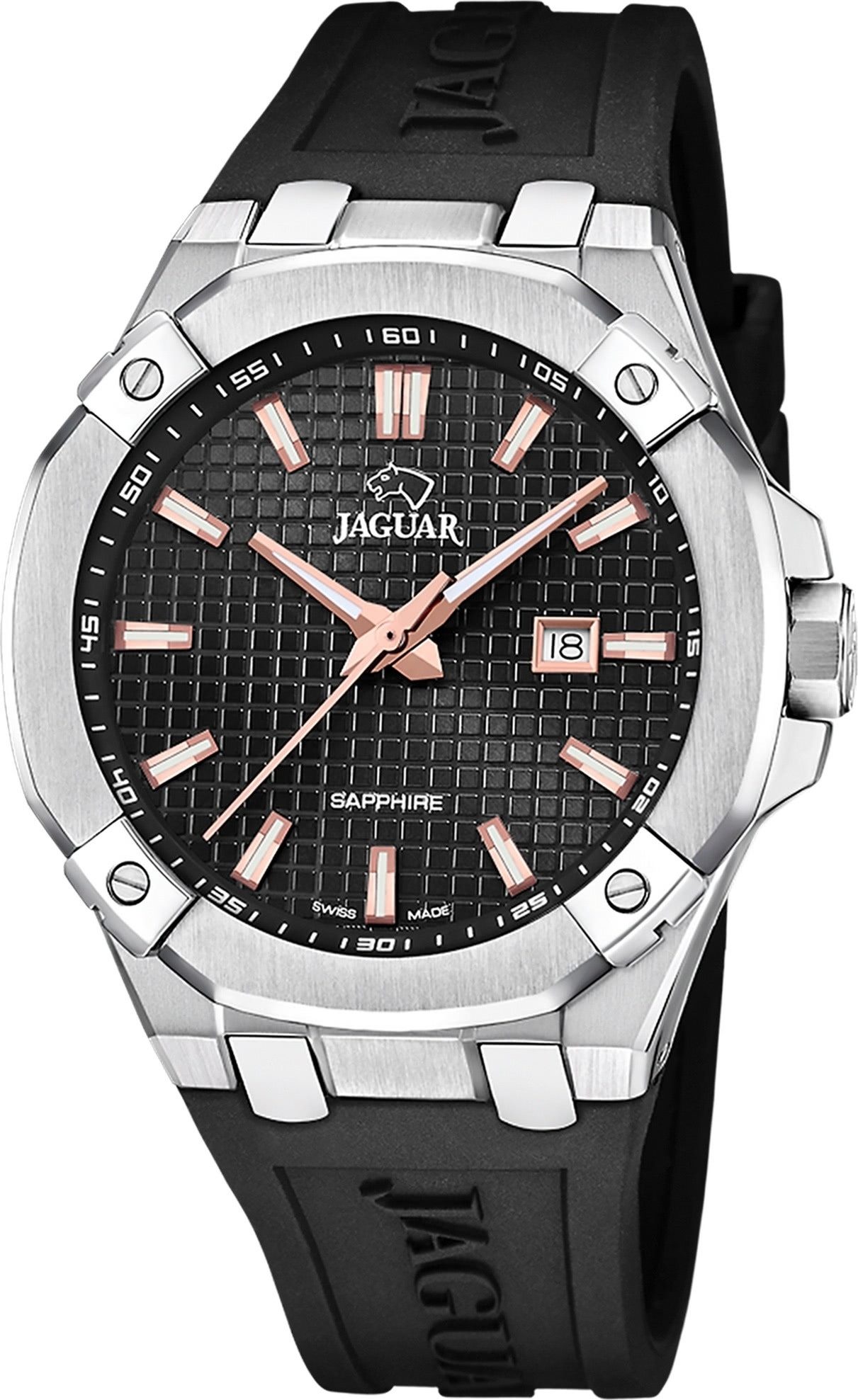 JAGUAR Quarzuhr Jaguar Herrenuhr Silikon schwarz Jaguar, (Analoguhr), Herren Armbanduhr rund, Silikonarmband schwarz
