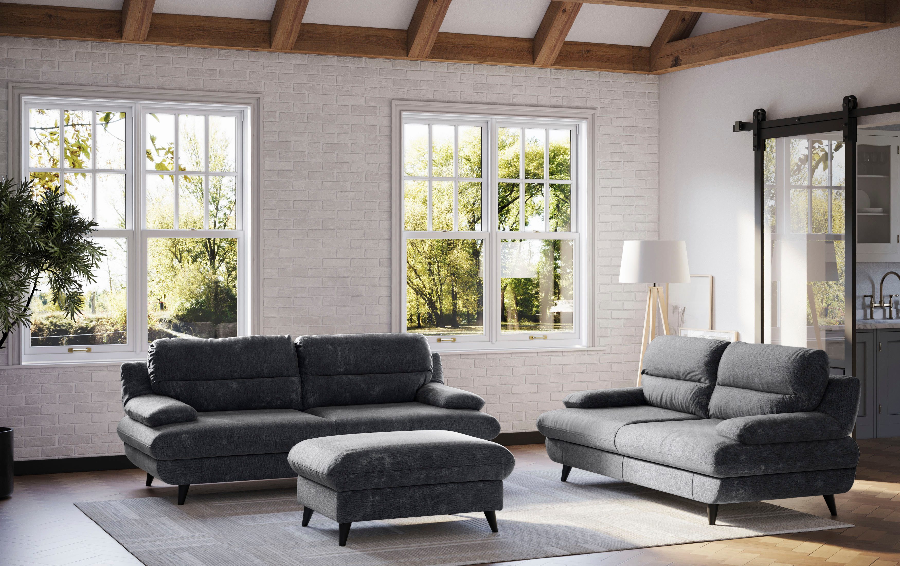 COTTA 3-Sitzer Pike, B: 218 cm, mit Metallfüße, wahlweise auch in Echtleder