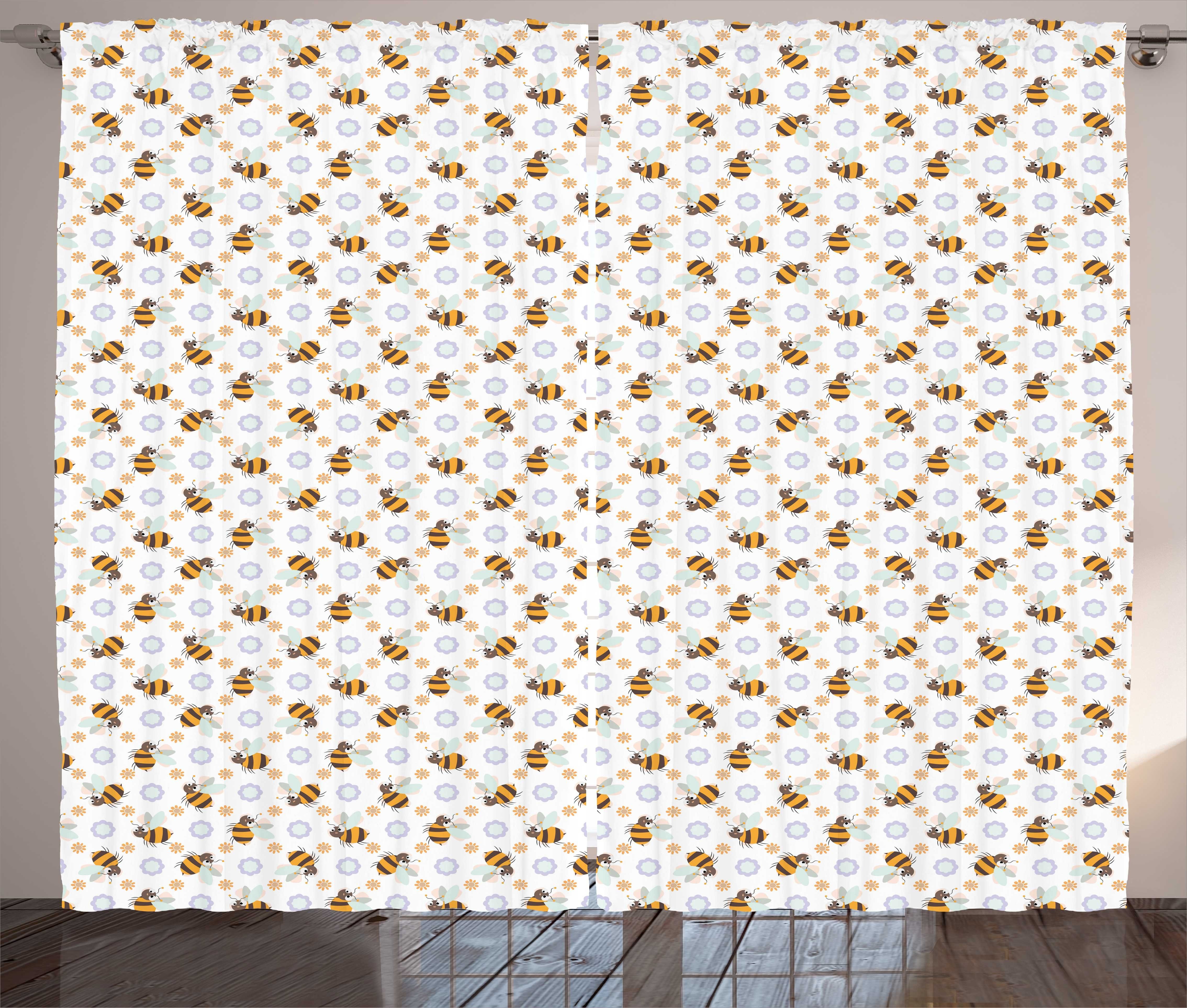 Vorhang mit Abakuhaus, Insekten Schlaufen Bienen-Muster Blumen Kräuselband Schlafzimmer Haken, und Gardine
