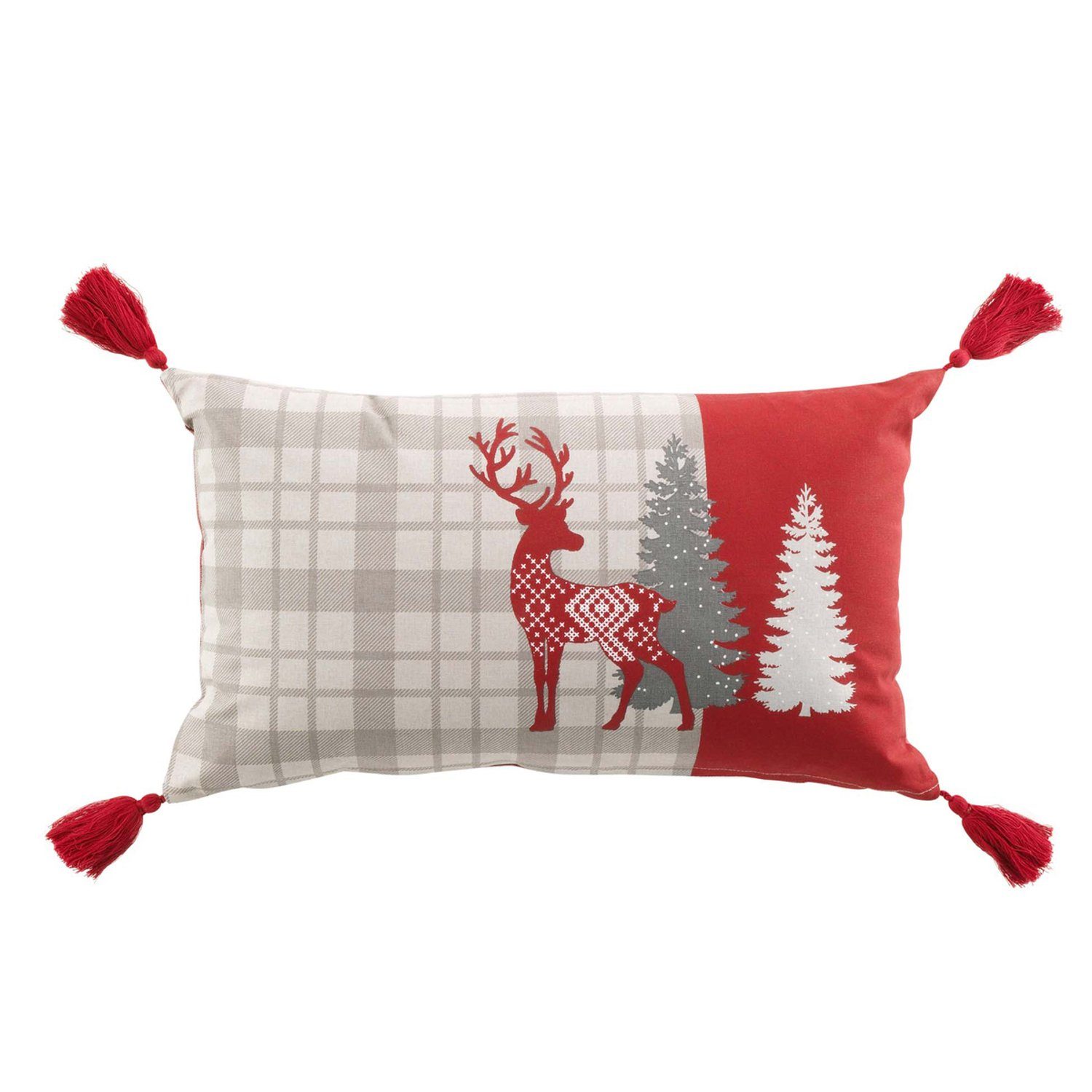 Macosa Home Zierkissen, (2 St), Dekokissen mit Füllung Hirsch Rot Grau
