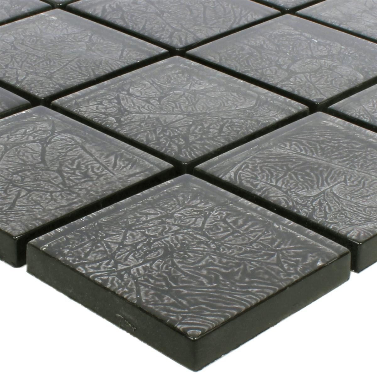 Mosafil Mosaikfliesen Mosaikfliesen Glas Kandila Schwarz 48x48x8mm, Glas 30.000x30.000, schwarz, Verlegefertig auf ein Netz geklebt - Wasserfest