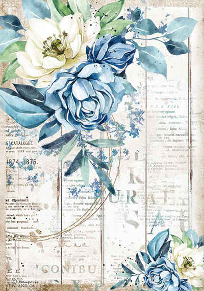 Stamperia Seidenpapier Romantic Blue, DIN A4