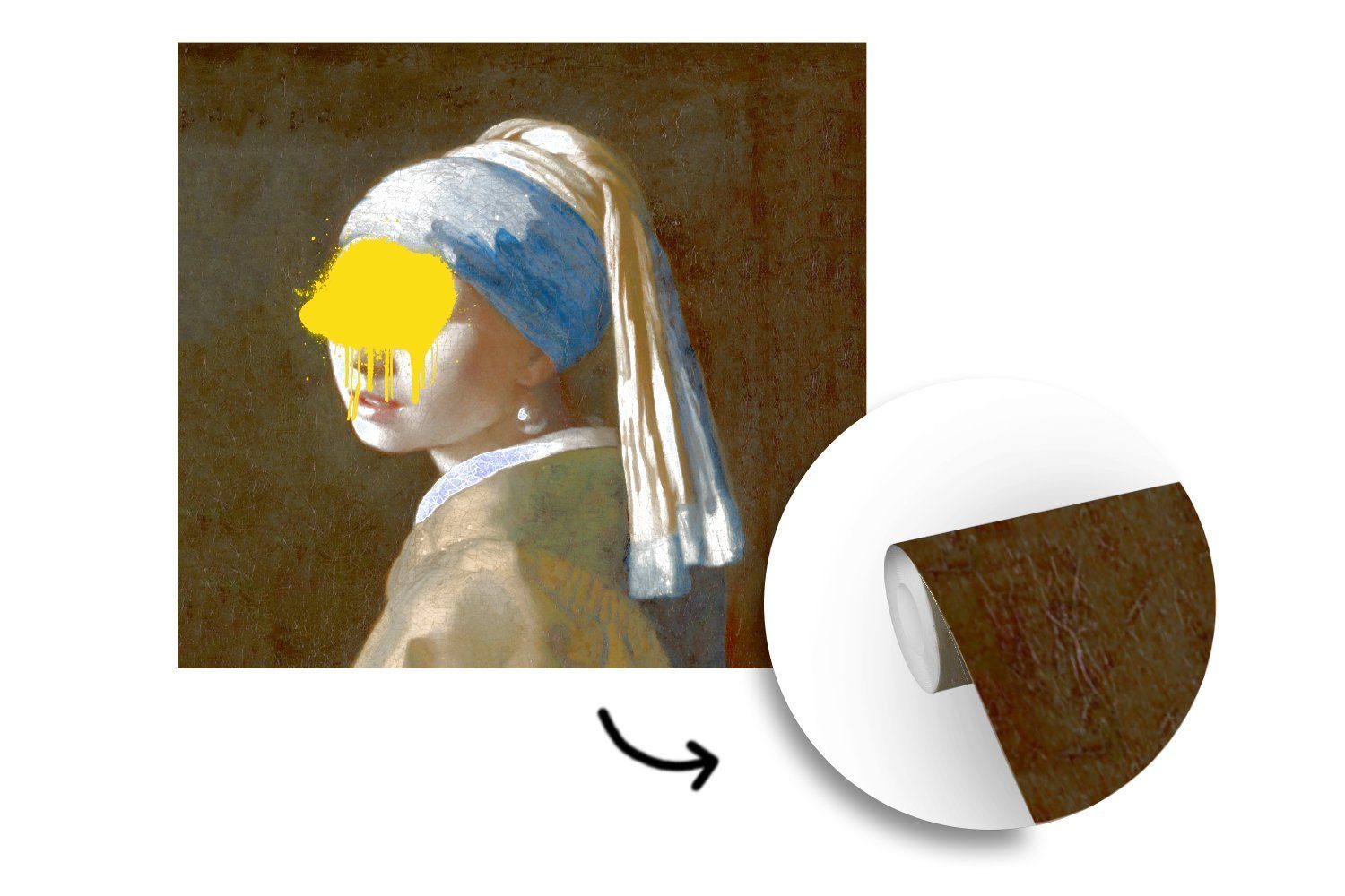 Wohnzimmer Schlafzimmer, Matt, St), Mädchen Perlenohrring MuchoWow bedruckt, Tapete Vermeer mit (5 Vinyl oder Kunst, für - Wandtapete - Fototapete