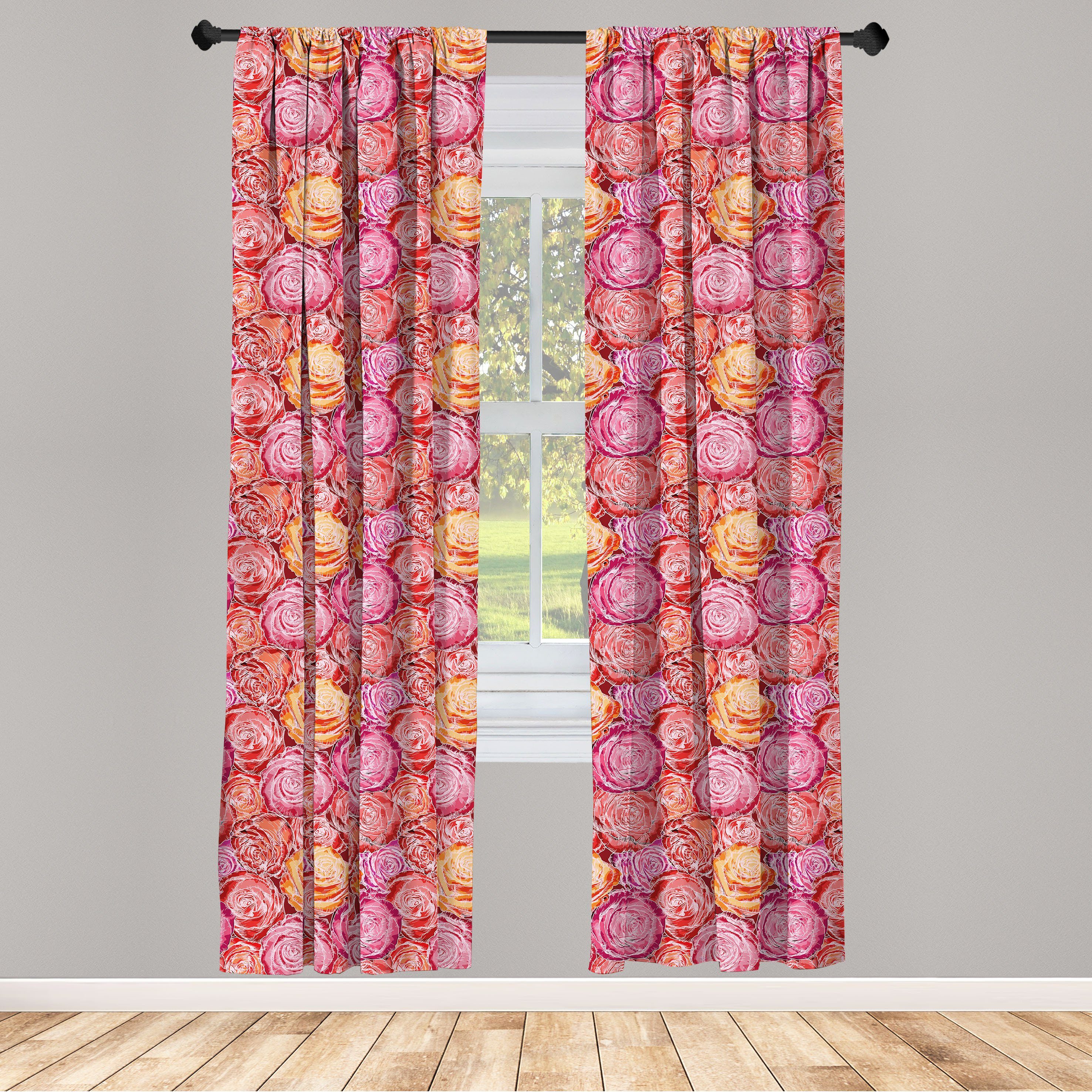 Gardine Vorhang für Wohnzimmer Schlafzimmer Dekor, Abakuhaus, Microfaser, Blumen Romantische rosa Rosen-Grafik