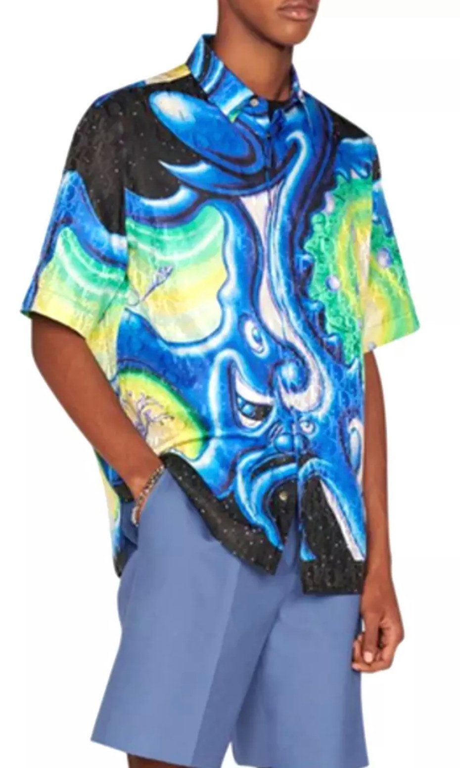 Dior Kurzarmhemd Homme Kenny Scharf Seiden Hemd mit Oblique-Muster Perlmuttknöpfe mit Dior-Signatur