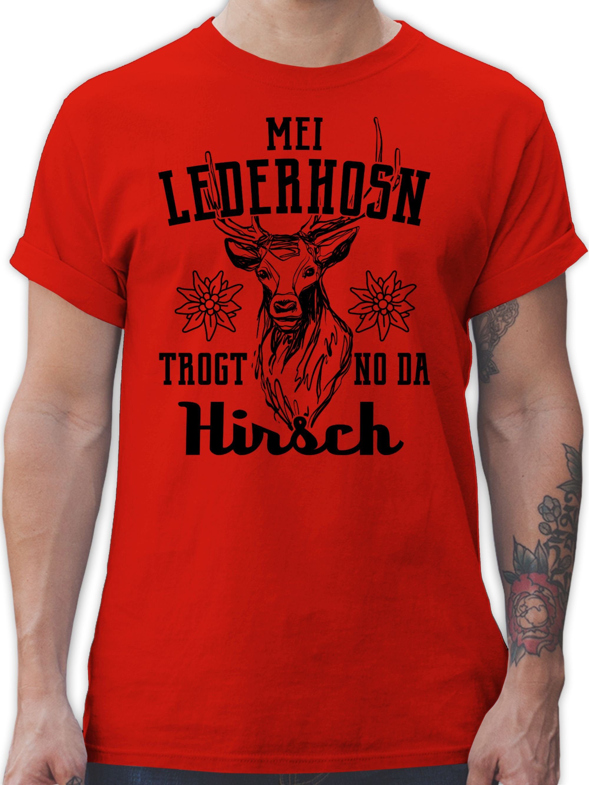 Shirtracer T-Shirt Herren für Mode trogt 3 Hirsch - Oktoberfest da schwarz Mei no Lederhosn Rot