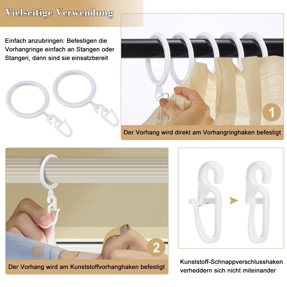 TUWENA Gardinenring 50 Stück Metall Vorhangringe und 60 Kunststoff haken für Duschvorhänge