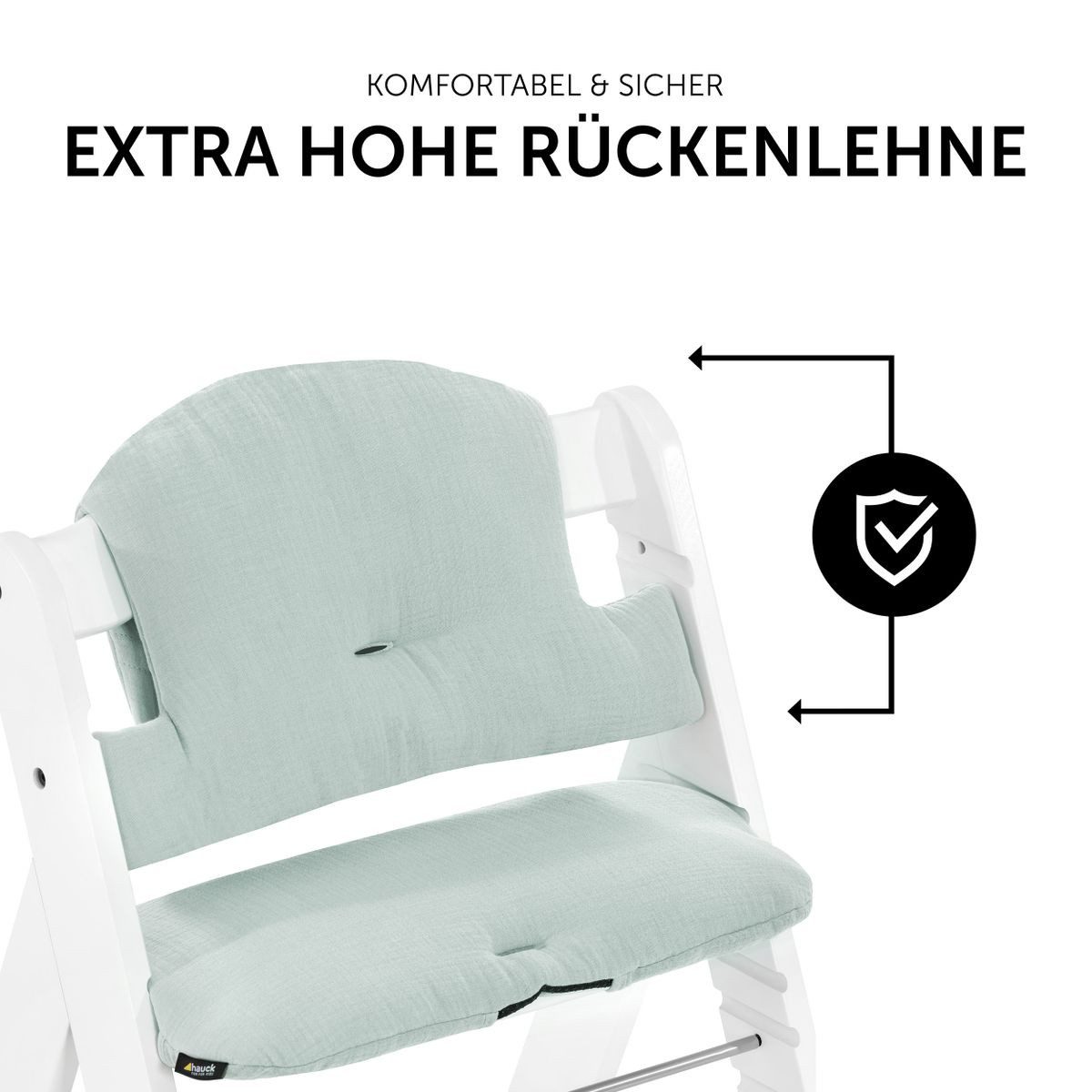 Hauck Hochstuhlauflage Select - Muslin Mint, Sitzkissen für Alpha Hochstuhl - 2-teilige Sitzauflage – Bild 4 von 5