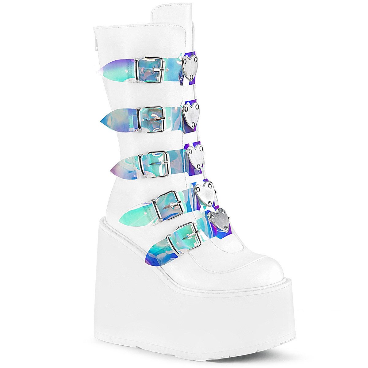 Auktion SWING-230 halbhohe DemoniaCult Keilplateau 10 Schnallen Stiefe High-Heel-Stiefel