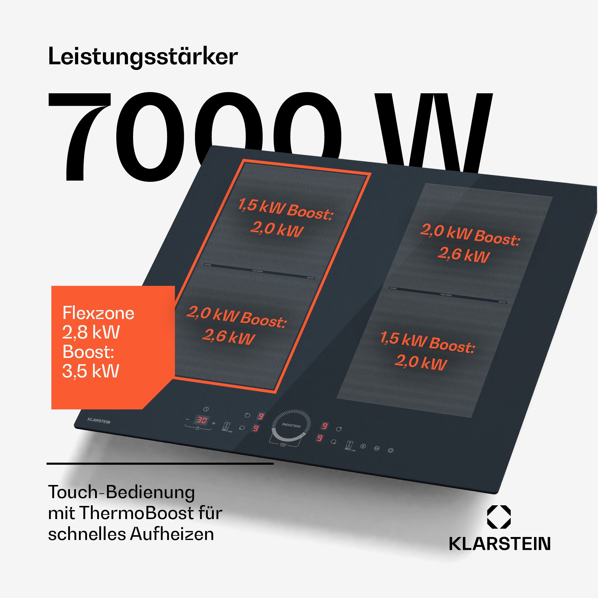 Klarstein Induktions-Kochfeld Delicatessa 60 Flex, Kochfelder Induktion Hob Küche Flex 4 Zonen