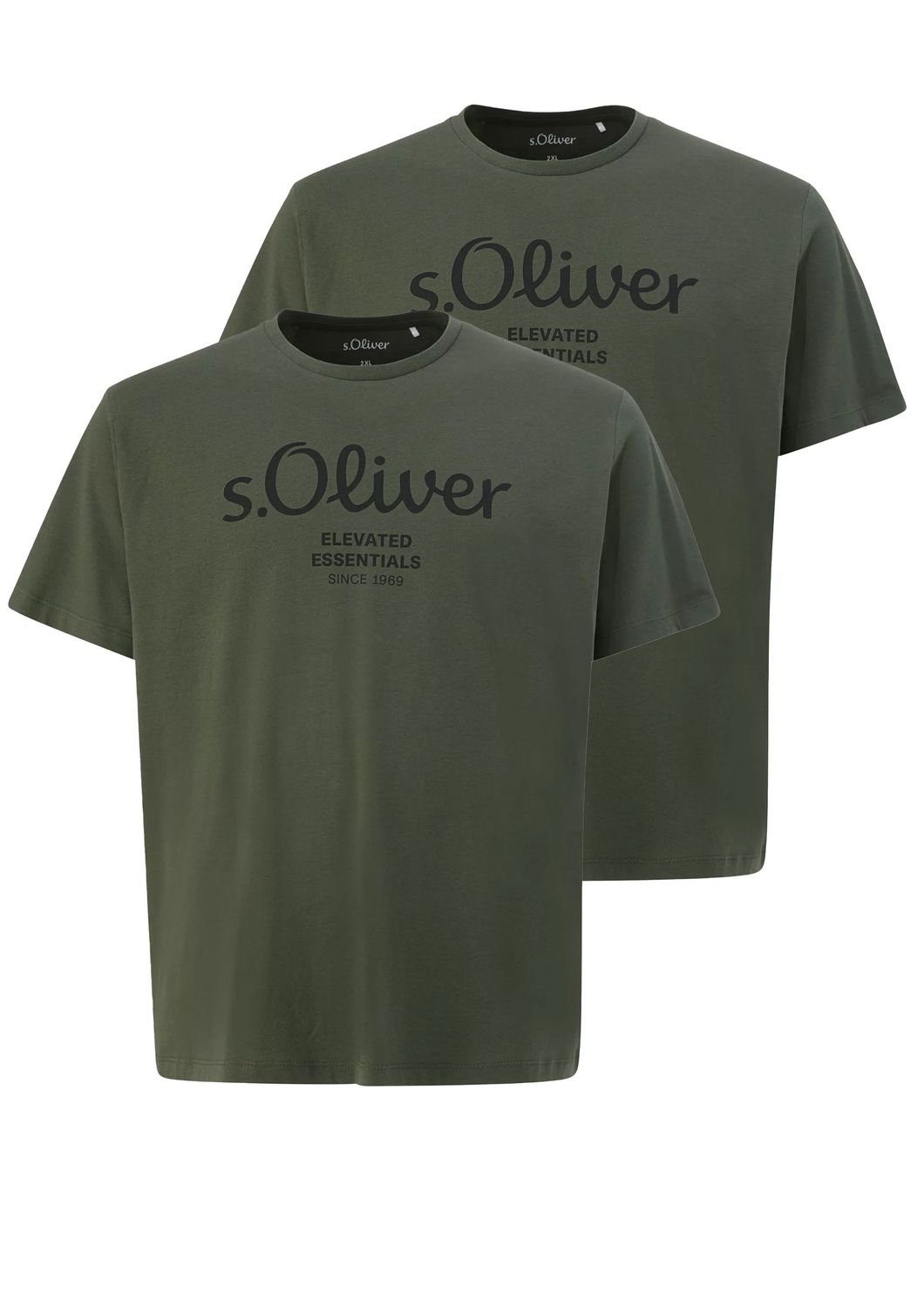 s.Oliver T-Shirt Big Pack kurzarm, Size 2er Logo-Aufdruck, im (2-tlg) Rundhals