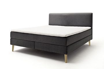 möbelando Boxspringbett Greta, Boxspringbett Greta mit Stoffbezug Porto anthrazit, Liegefläche 160x200 cm, Kopfteil glatt, Holzfuß eichefarbig