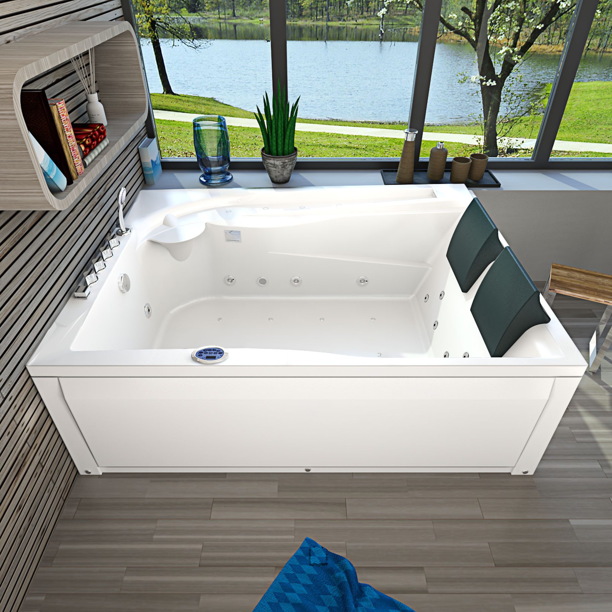AcquaVapore Whirlpool-Badewanne Whirlpool Pool Badewanne Eckwanne W12H TH-A-ALL 135x180cm, (1-tlg), mit Ablaufgarnitur