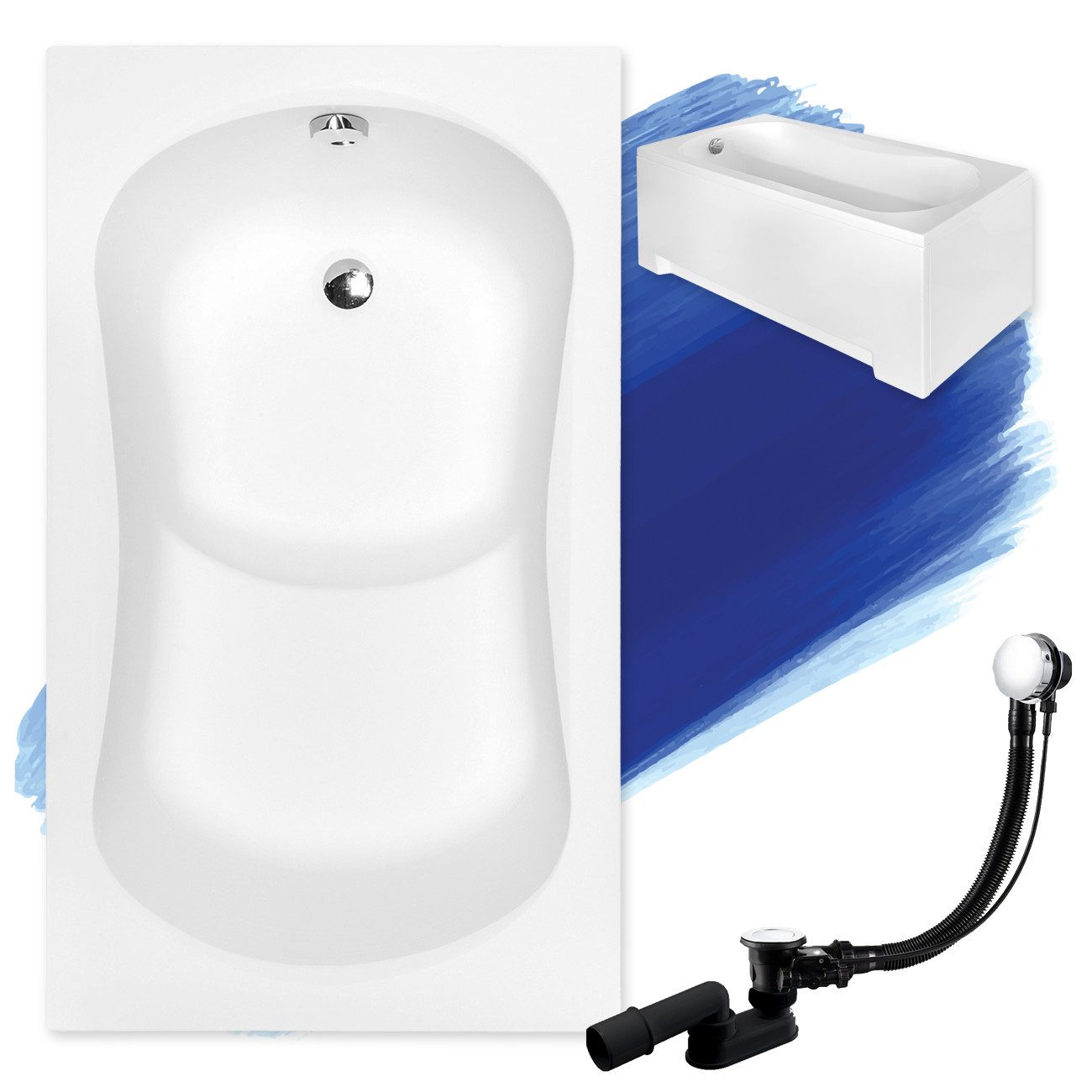 KOLMAN Badewanne Rechteck Aria 120x70, Ablaufgarnitur günstig online kaufen