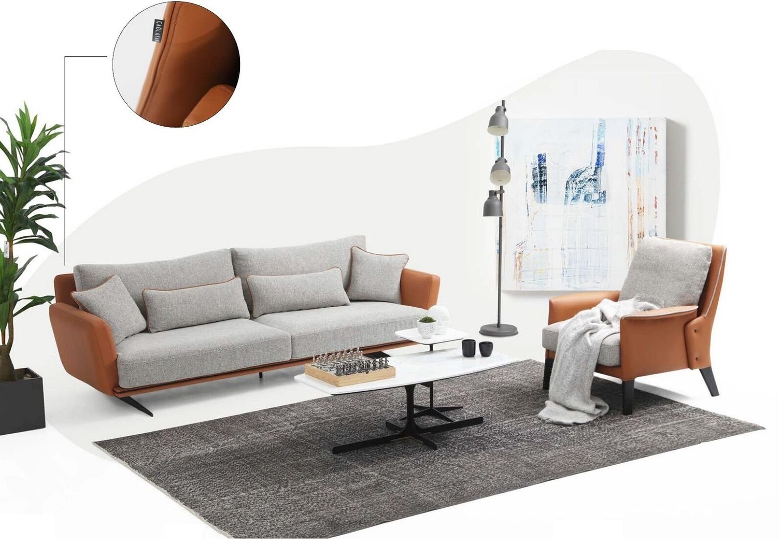 Stoff JVmoebel Couchgarnitur in Orange, 1x 2-Sitzer Sofagarnitur Sofa 3-Sitzer + + Made Europa Sessel), Komplette (3-St., 1x Sitzer 1x 321 Wohnzimmer-Set