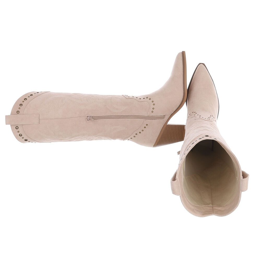 Ital-Design Damen Westernstiefel kniehoch mit Blockabsatz Westernstiefel (92078791) Blockabsatz Stiefel in Beige