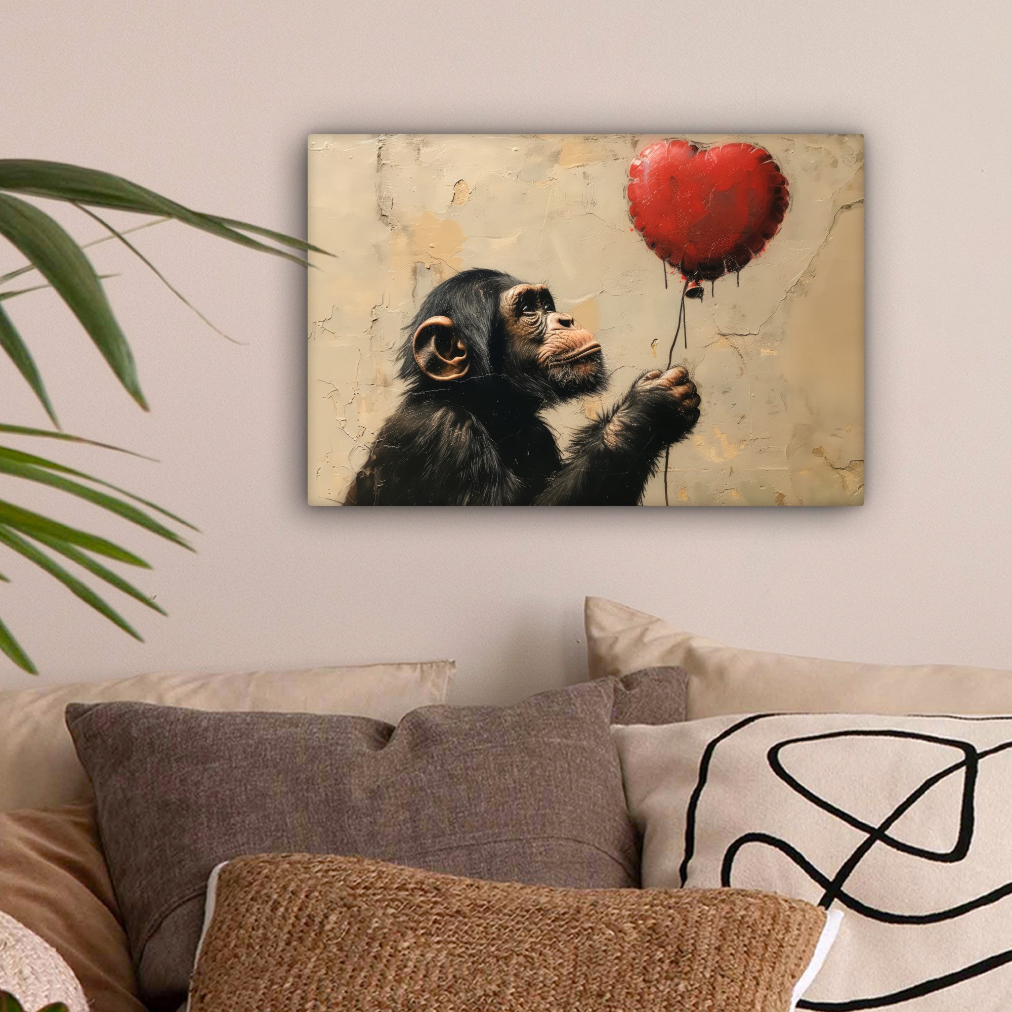OneMillionCanvasses® Leinwandbild Straßenkunst - Schimpanse - günstig online kaufen