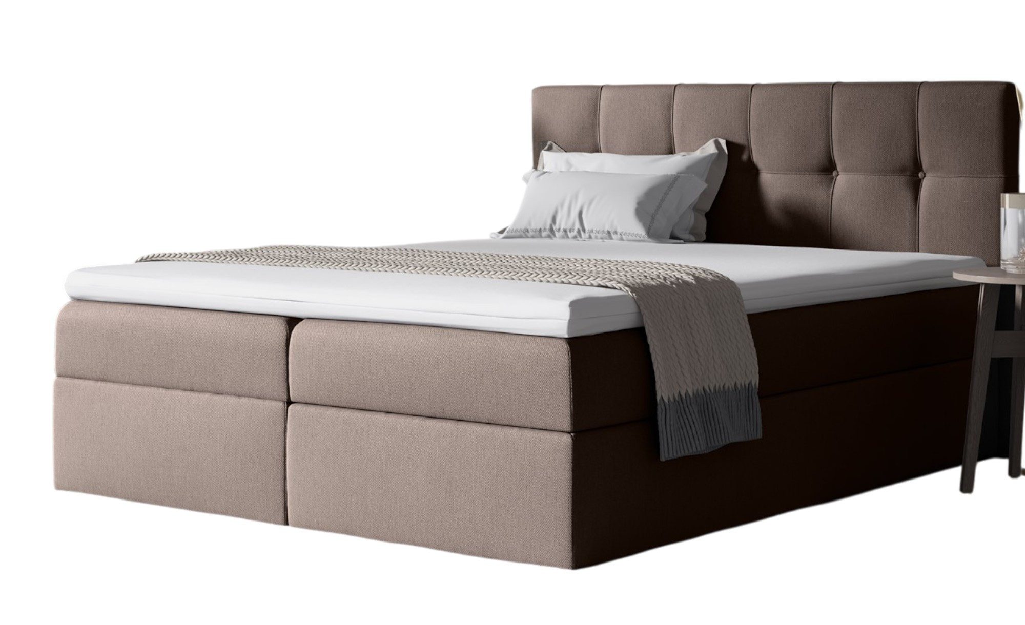 Fun Möbel Boxbett Schlafzimmerbett BURGOS in Stoff Braun (inkl. Bettkasten, 1-St., inkl. Kaltschaumtopper), Gepolstertes Kopfteil