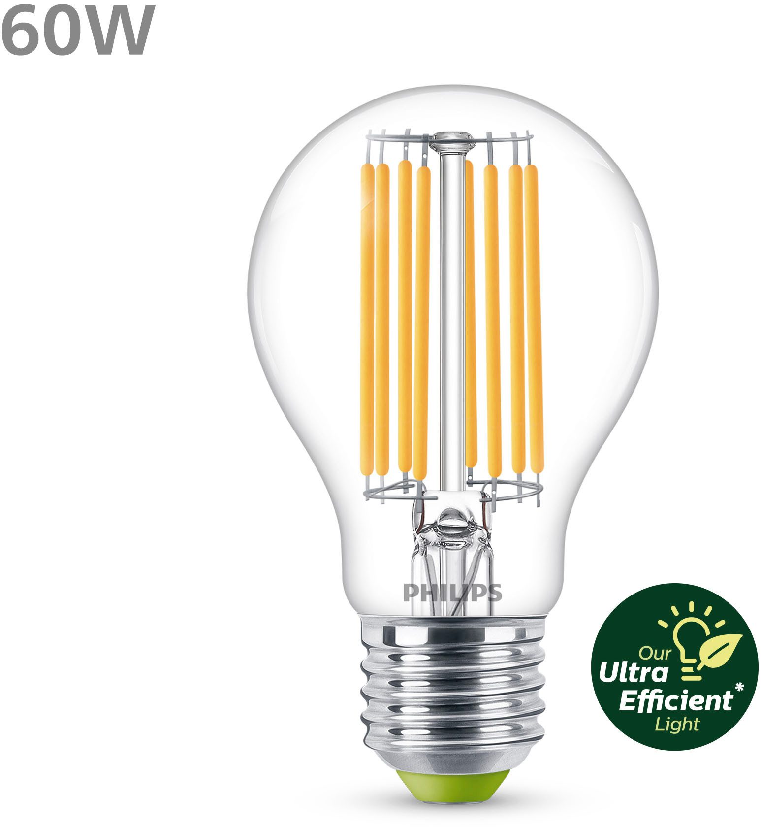 Philips LED-Leuchtmittel Ultra Efficient 60W A60 2700K, E27, 3 St., Warmweiß