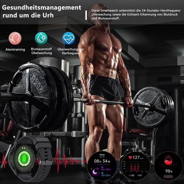 Carneedi Smartwatch (1,39 Zoll, Android iOS), Herren telefonfunktion sportuhr uhren sportmodi aktivitätstracker