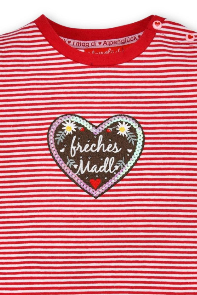 BONDI Trachtenbluse Trachtenshirt Baby/Kind - FRECHES MADL - rot/weiß geringelt