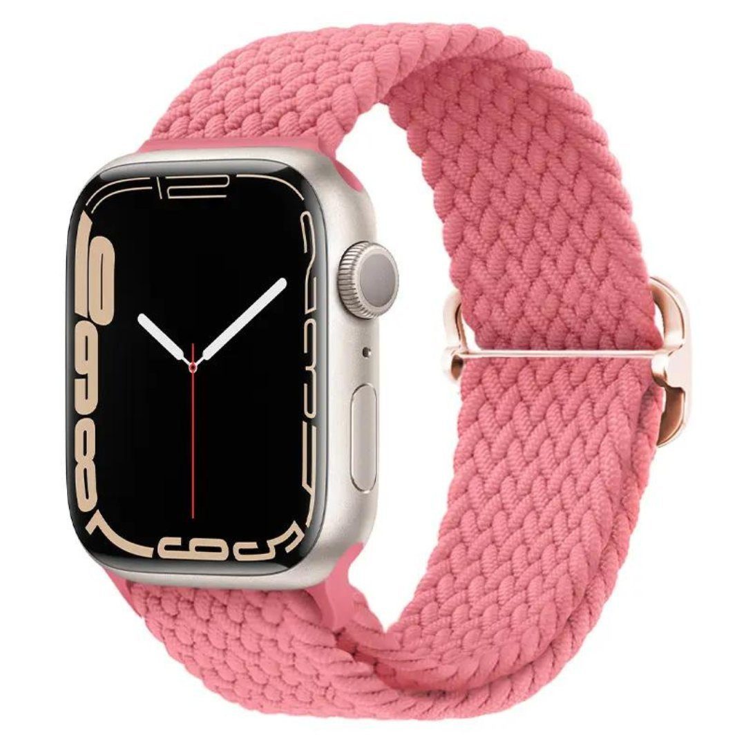 SmartUP Uhrenarmband Geflochtenes Solo Loop Armband für Apple Watch 1-9 / Ultra, Uhrenarmband mit verstellbaren Magnetverschluss #6 Rosa