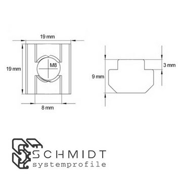 SCHMIDT systemprofile Profil 50x Nutenstein M8 Nut 8 Stahl verzinkt Steg schwer