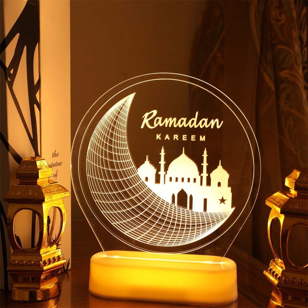 Sunicol LED Dekolicht Ramadan Eid Mubarak LED Nachtlichter, 3D-Illusion, Batteriebetrieben, Warmweiß, Festival Licht, Mond Sterne