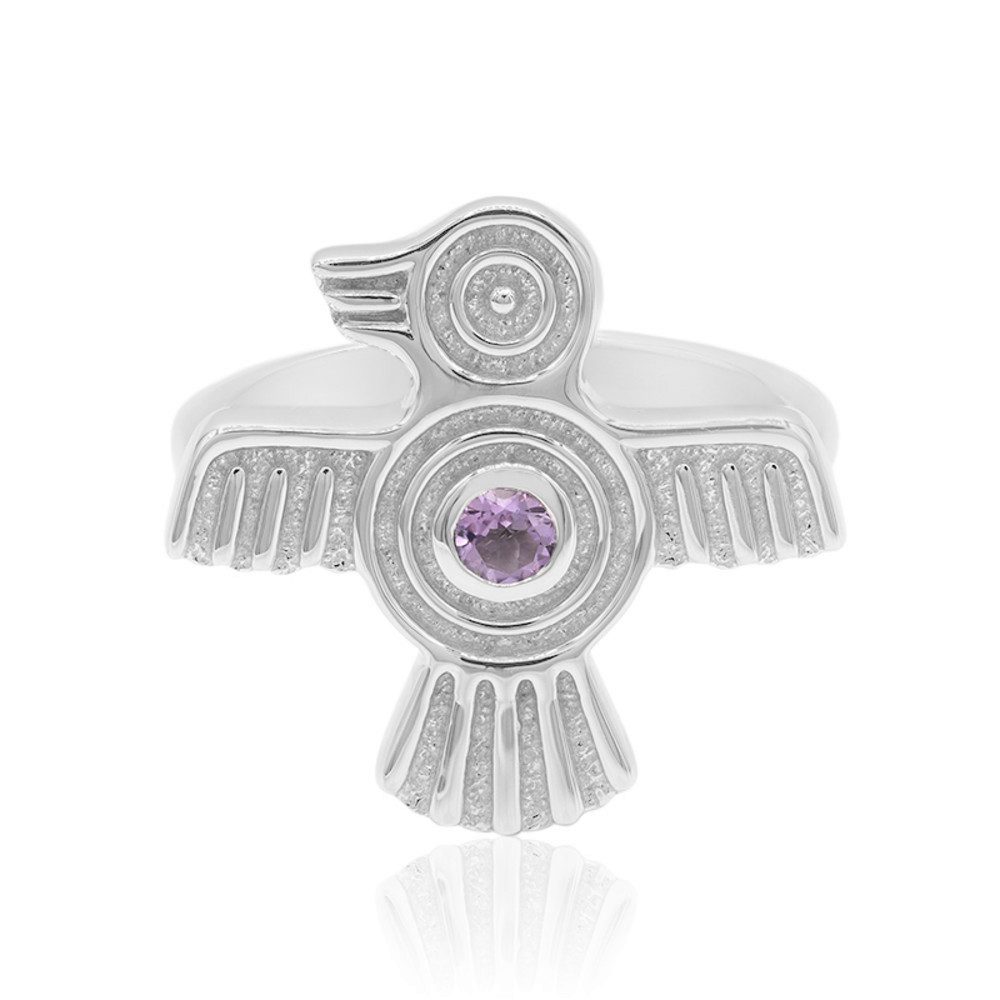 Cavill Silberring Amethyst-Silberring 0,09 ct, 925 Sterling, rund, Vogelmotiv, violett (1-tlg)