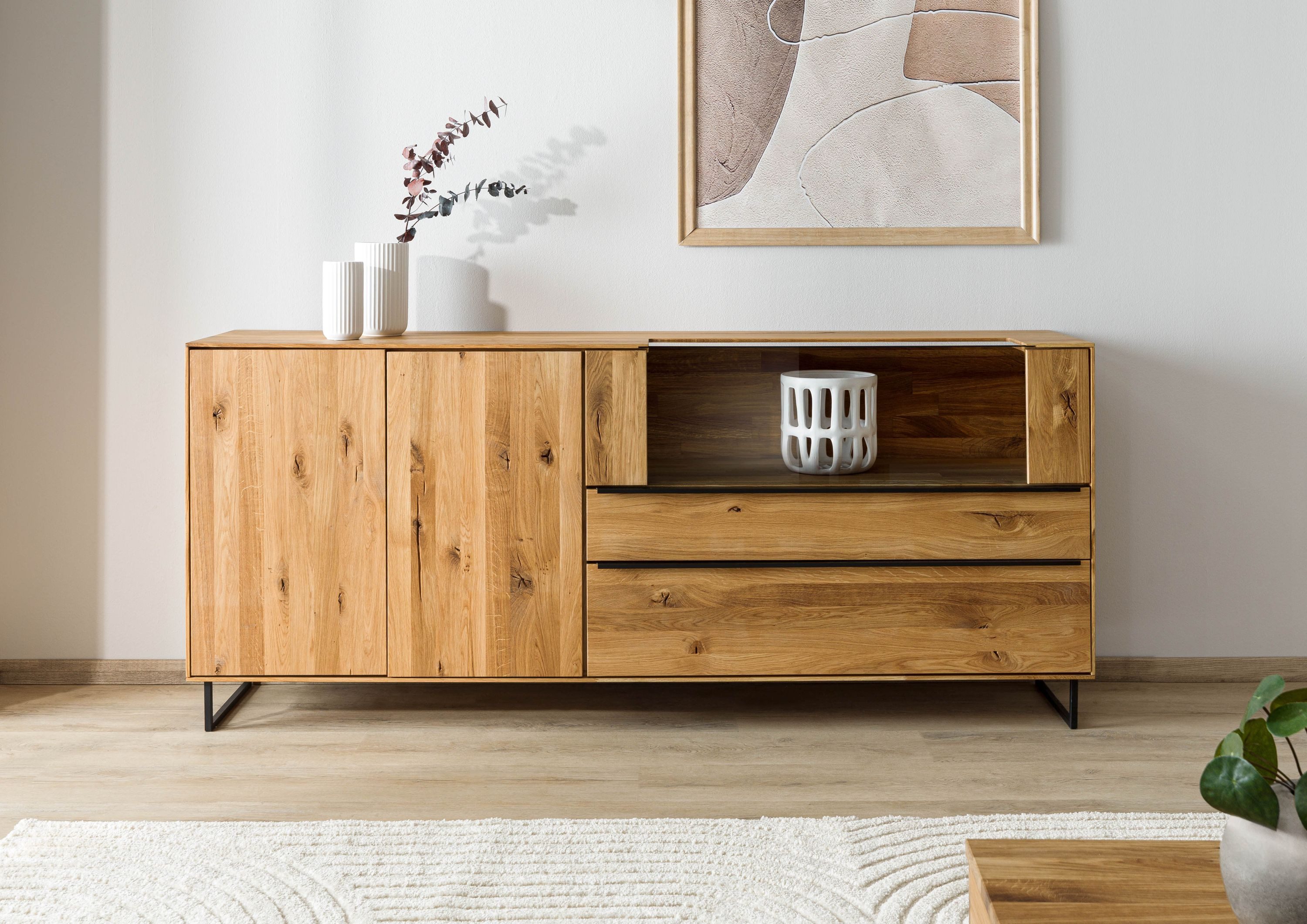 Massivmoebel24 Sideboard WIEN (Massivholz), Wildeiche 200x43x87 natur geölt WIEN #221
