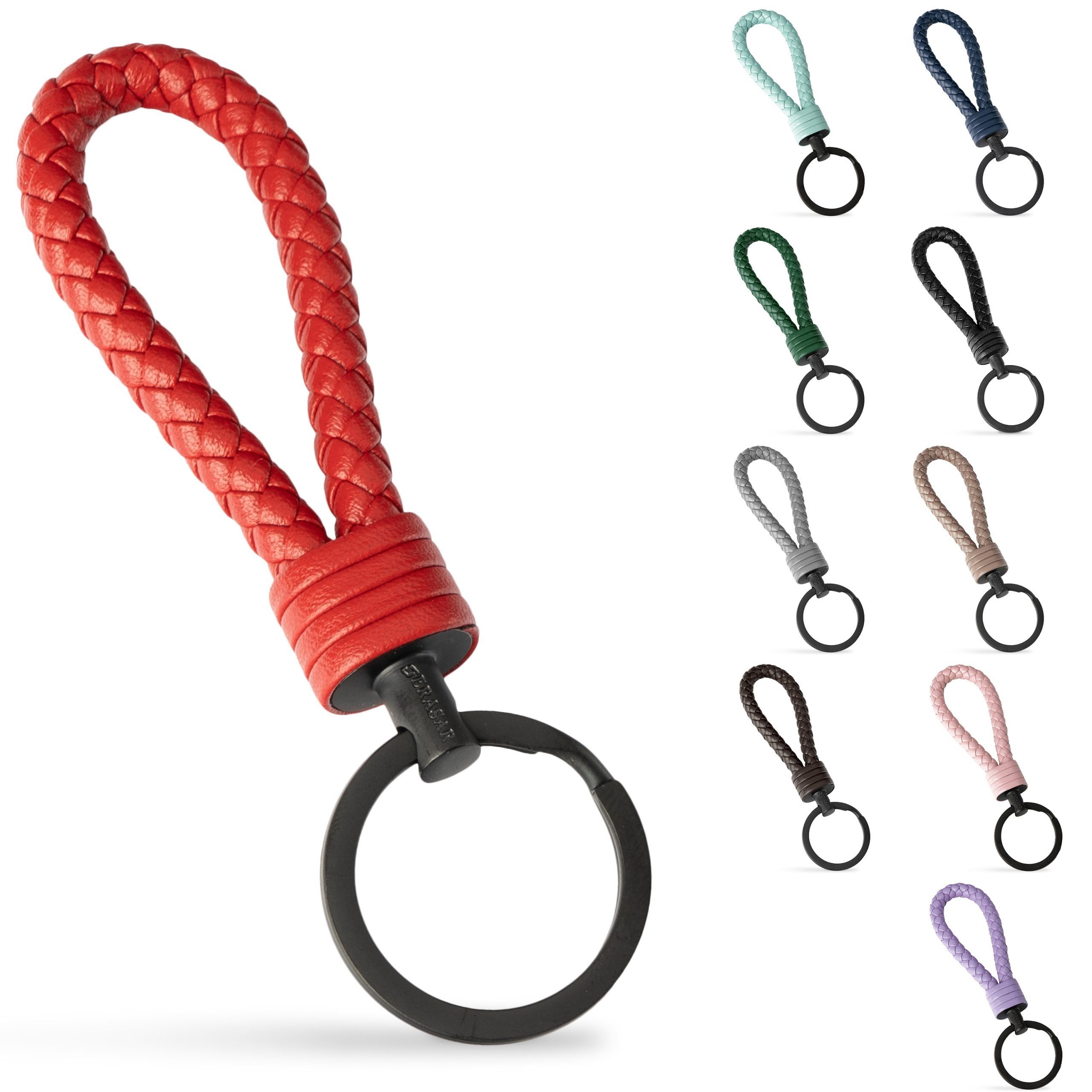 SERASAR Schlüsselanhänger Rot Zusatzringe Schlüssel (1-tlg), Leder für kleine Schlüsselanhänger "Strong"