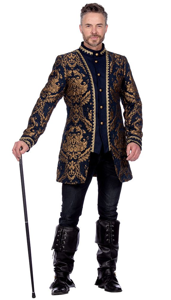 Karneval-Klamotten Kostüm Parade Frack Herren Hochwertig Brokat blau gold, günstig online kaufen