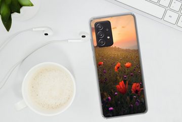 MuchoWow Handyhülle Blumenfeld - Gras - Pflanzen - Sonnenuntergang - Orange, Phone Case, Handyhülle Samsung Galaxy A53, Silikon, Schutzhülle