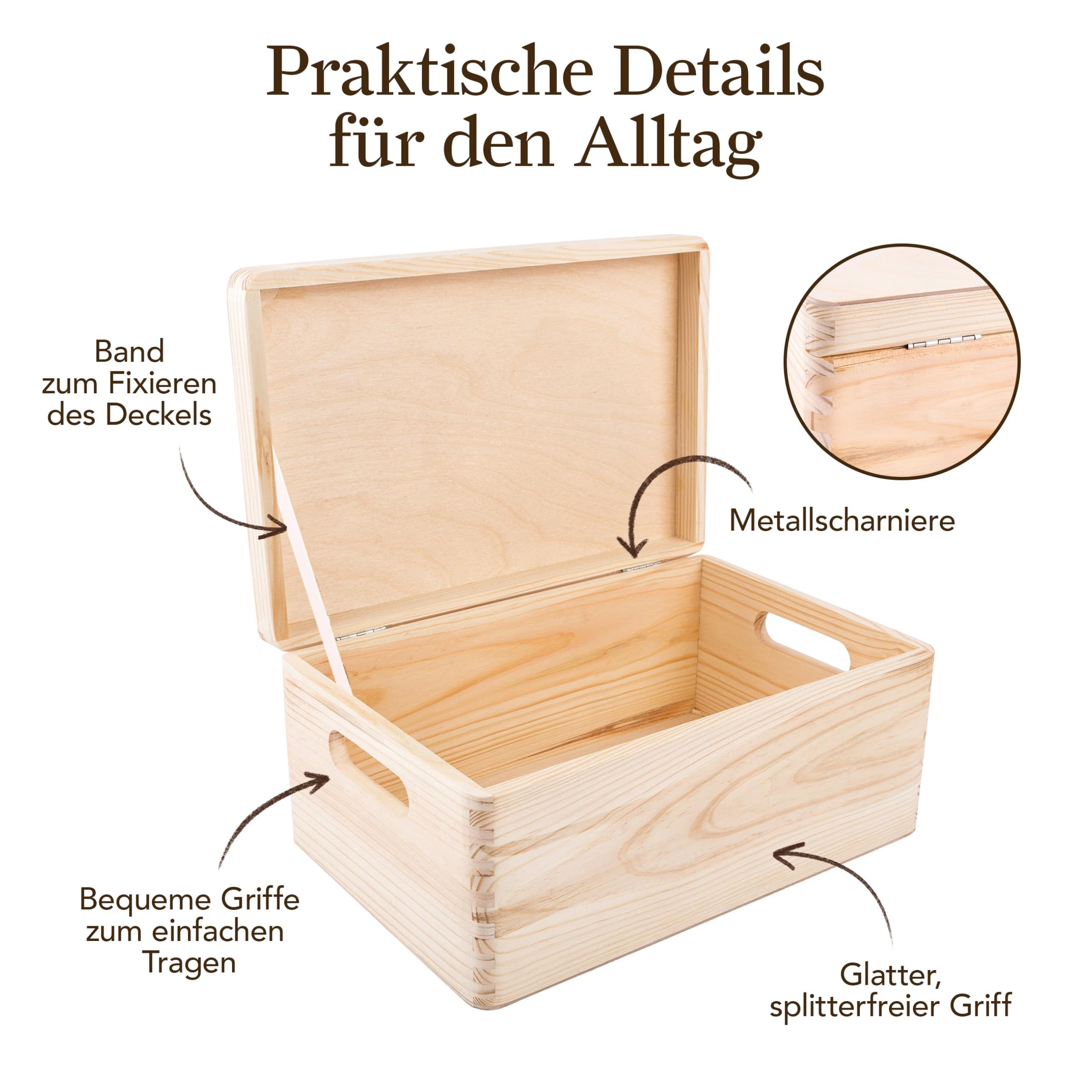 Creative Deco Holzkiste mit Deckel 30x20x14 cm (1cm) Erinnerungsbox – Bild 5 von 5